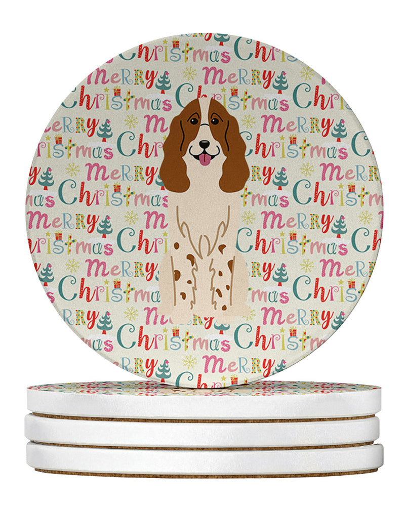 Merry Christmas Russian Spaniel Large Sandstone Coasters Pack of 4