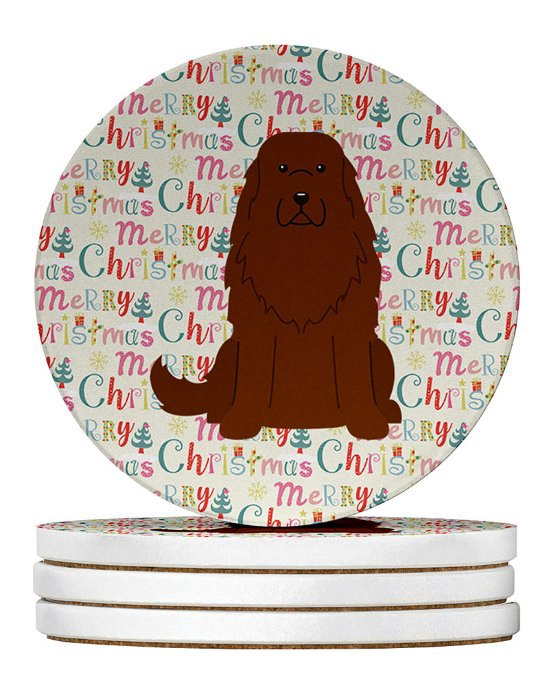 Merry Christmas Caucasian Shepherd Dog Large Sandstone Coasters Pack of 4