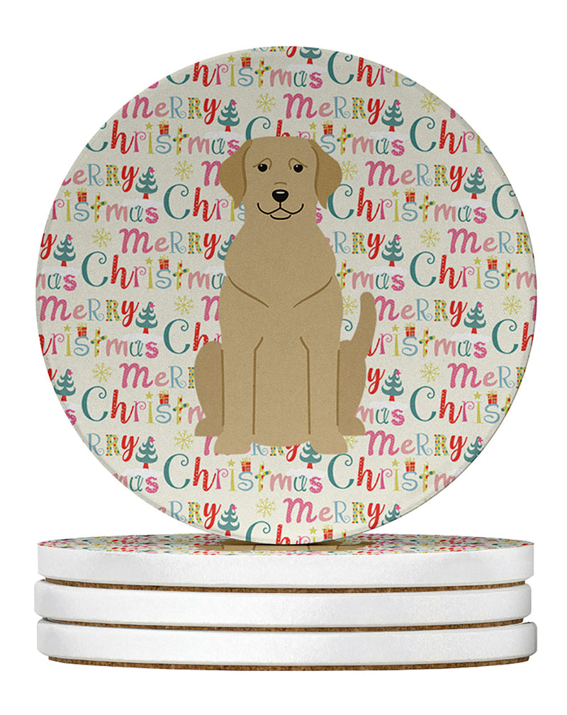 Merry Christmas Yellow Labrador Large Sandstone Coasters Pack of 4