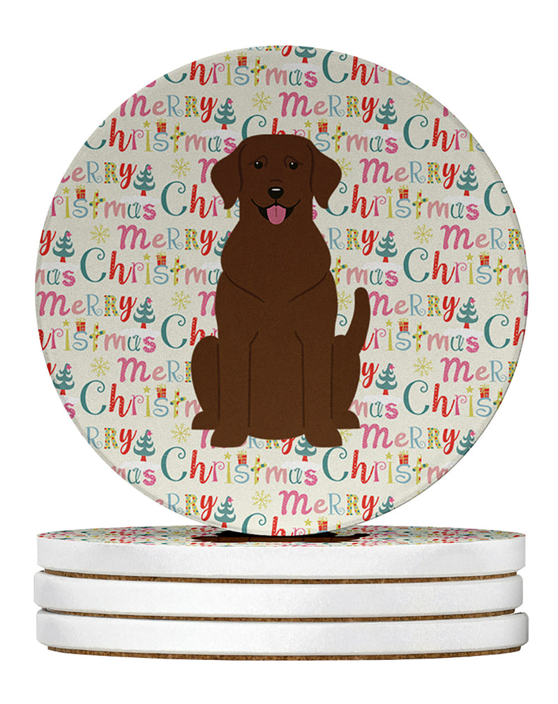 Merry Christmas Chocolate Labrador Large Sandstone Coasters Pack of 4