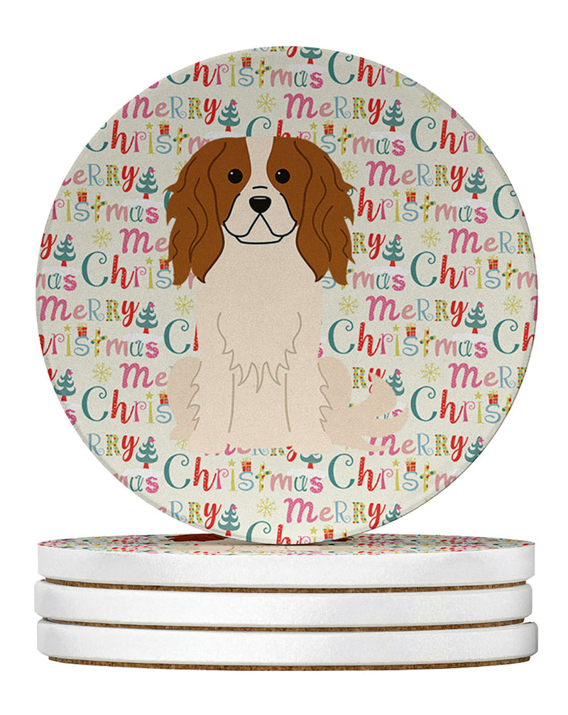 Merry Christmas Cavalier Spaniel Large Sandstone Coasters Pack of 4