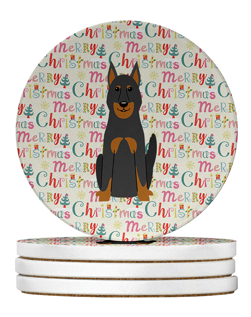Merry Christmas Beauce Shepherd Dog Large Sandstone Coasters Pack of 4