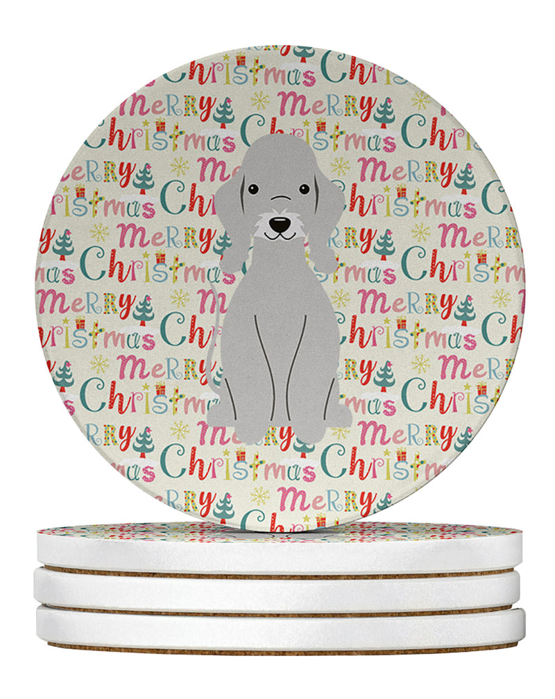 Merry Christmas Bedlington Terrier Blue Large Sandstone Coasters Pack of 4