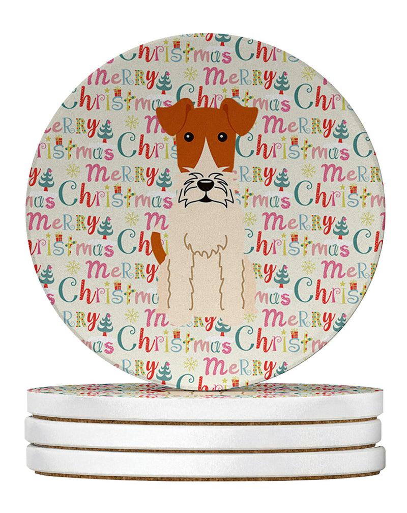 Merry Christmas Wire Fox Terrier Large Sandstone Coasters Pack of 4