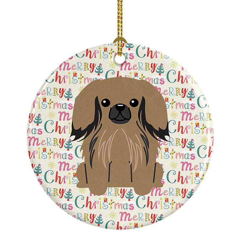 Merry Christmas Pekingese Tan Ceramic Ornament