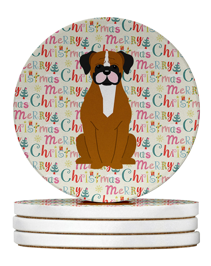 Merry Christmas Flashy Fawn Boxer Large Sandstone Coasters Pack of 4