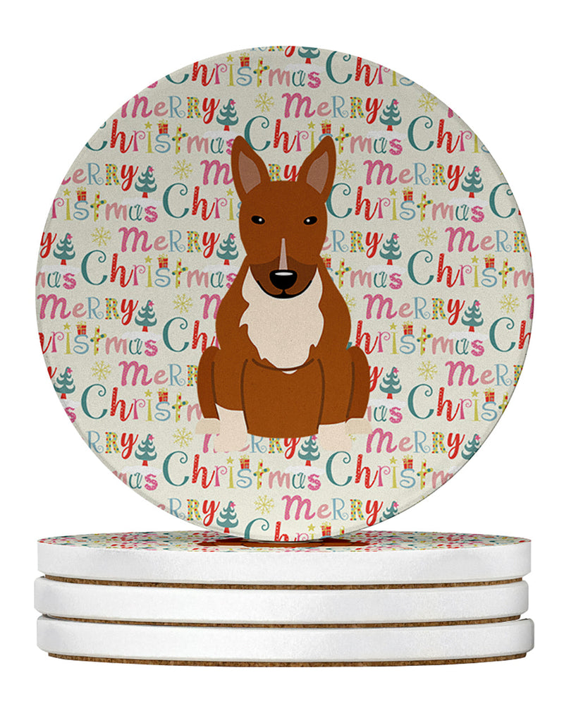 Merry Christmas Bull Terrier Red Large Sandstone Coasters Pack of 4