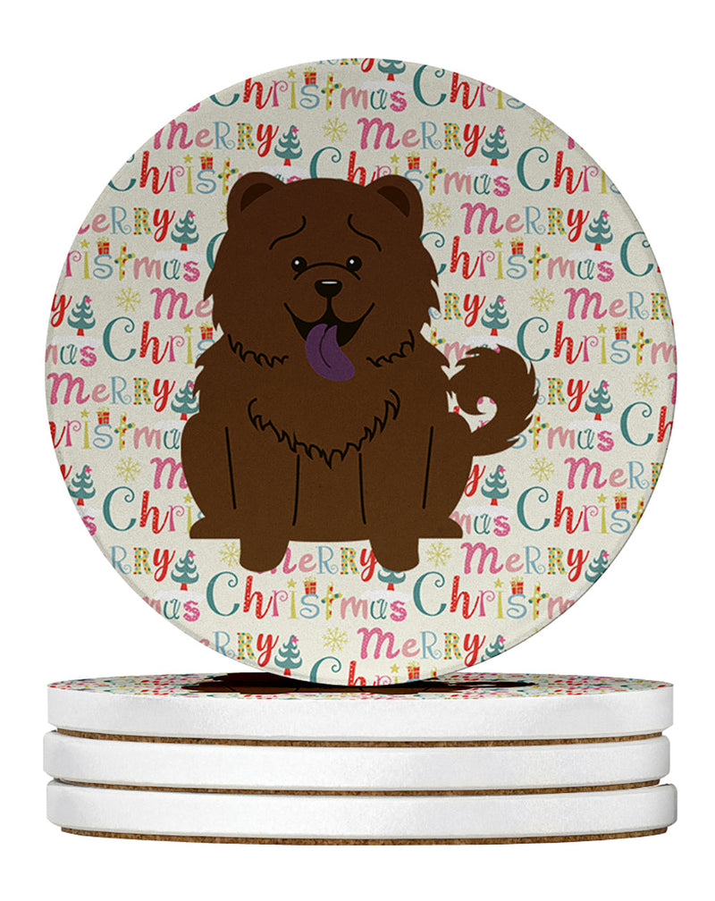 Merry Christmas Chow Chow Chocolate Large Sandstone Coasters Pack of 4