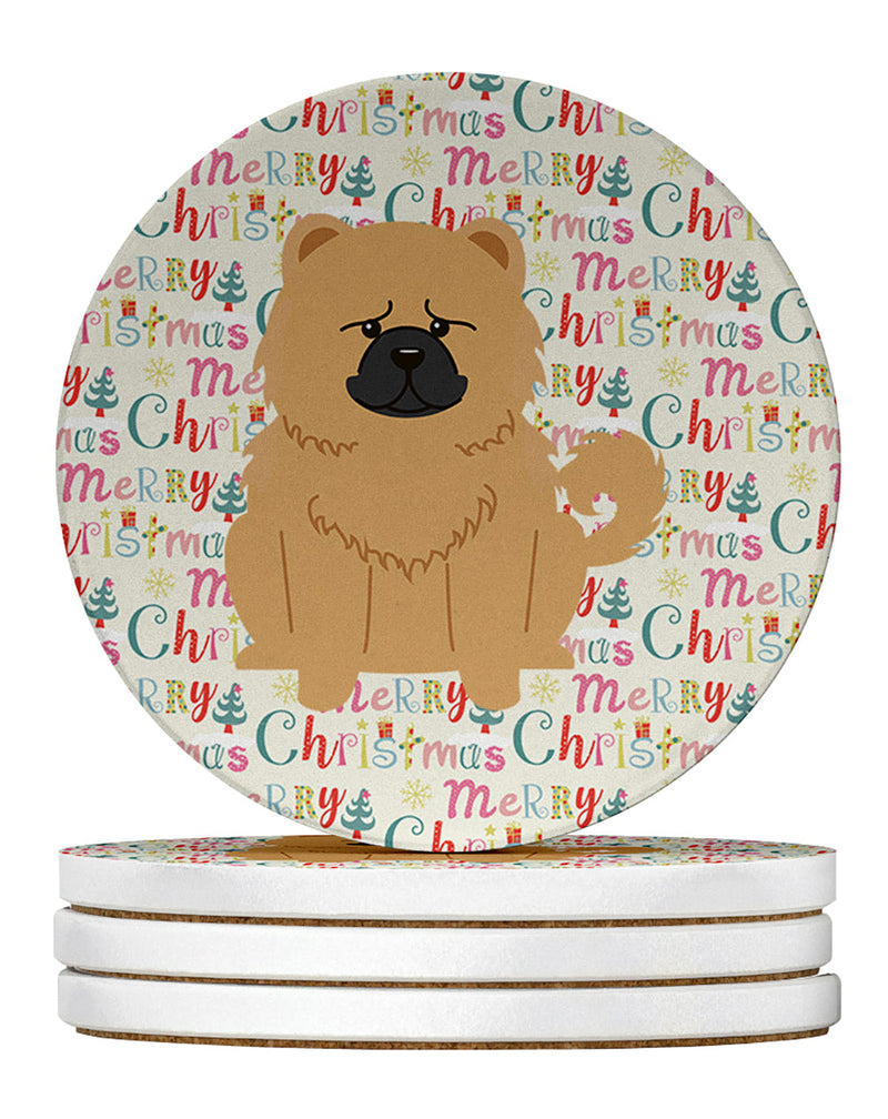 Merry Christmas Chow Chow Cream Large Sandstone Coasters Pack of 4
