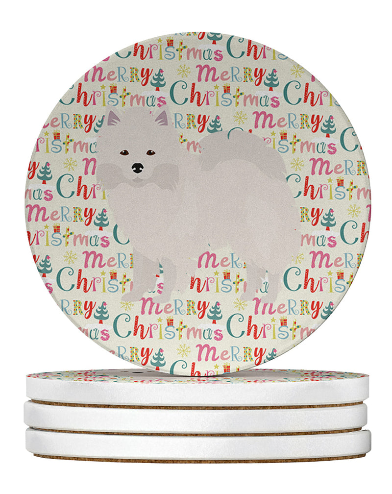 American Eskimo Merry Christmas Large Sandstone Coasters Pack of 4