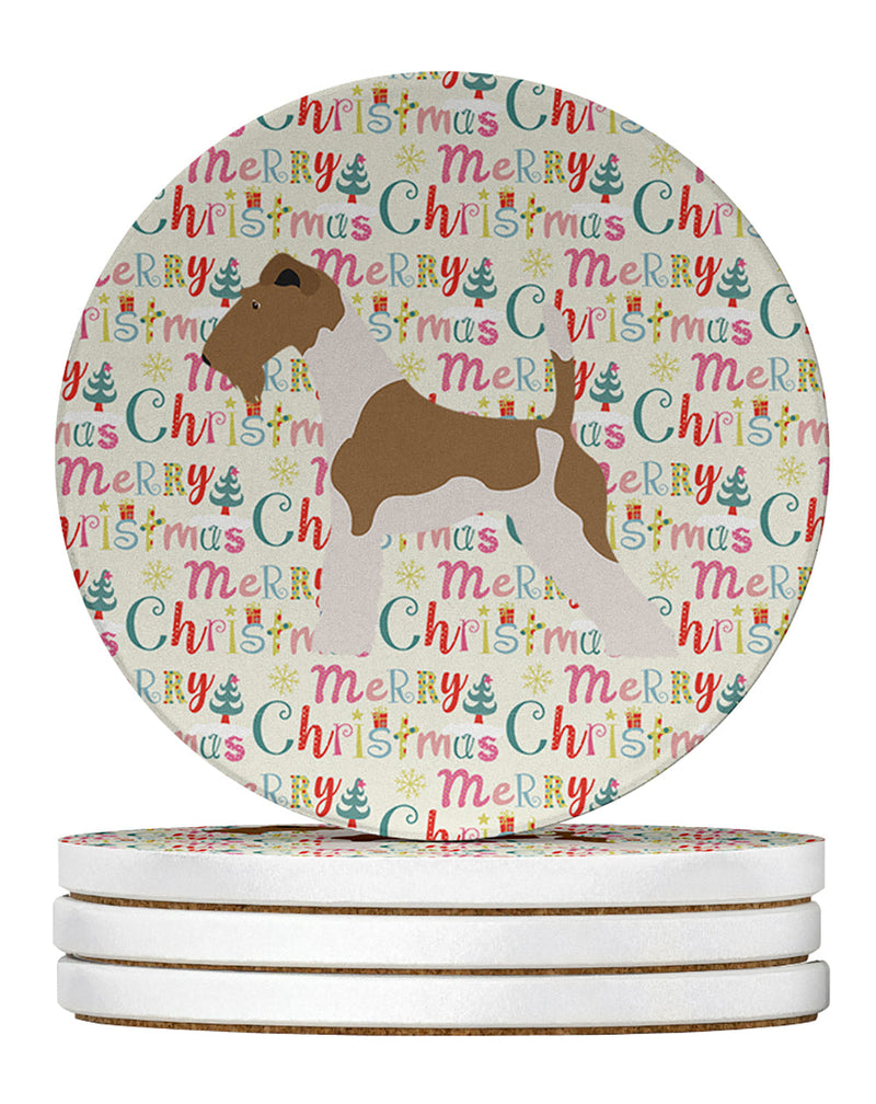 Wire Fox Terrier Merry Christmas Large Sandstone Coasters Pack of 4
