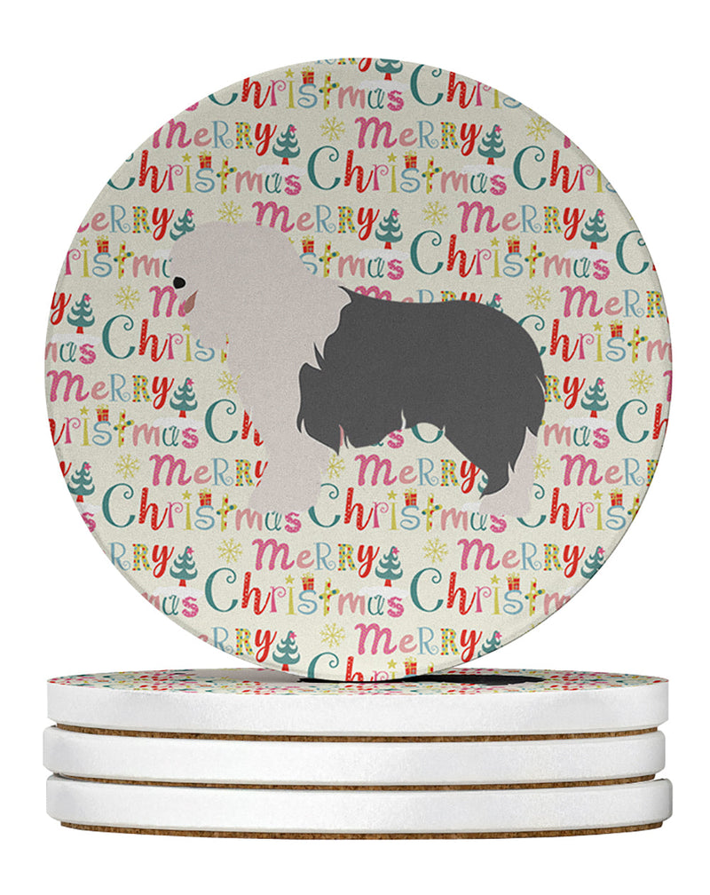 Old English Sheepdog Merry Christmas Large Sandstone Coasters Pack of 4