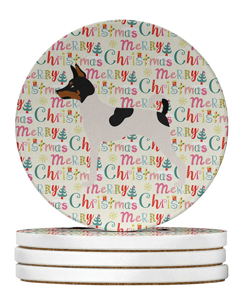 American Toy Fox Terrier Merry Christmas Large Sandstone Coasters Pack of 4
