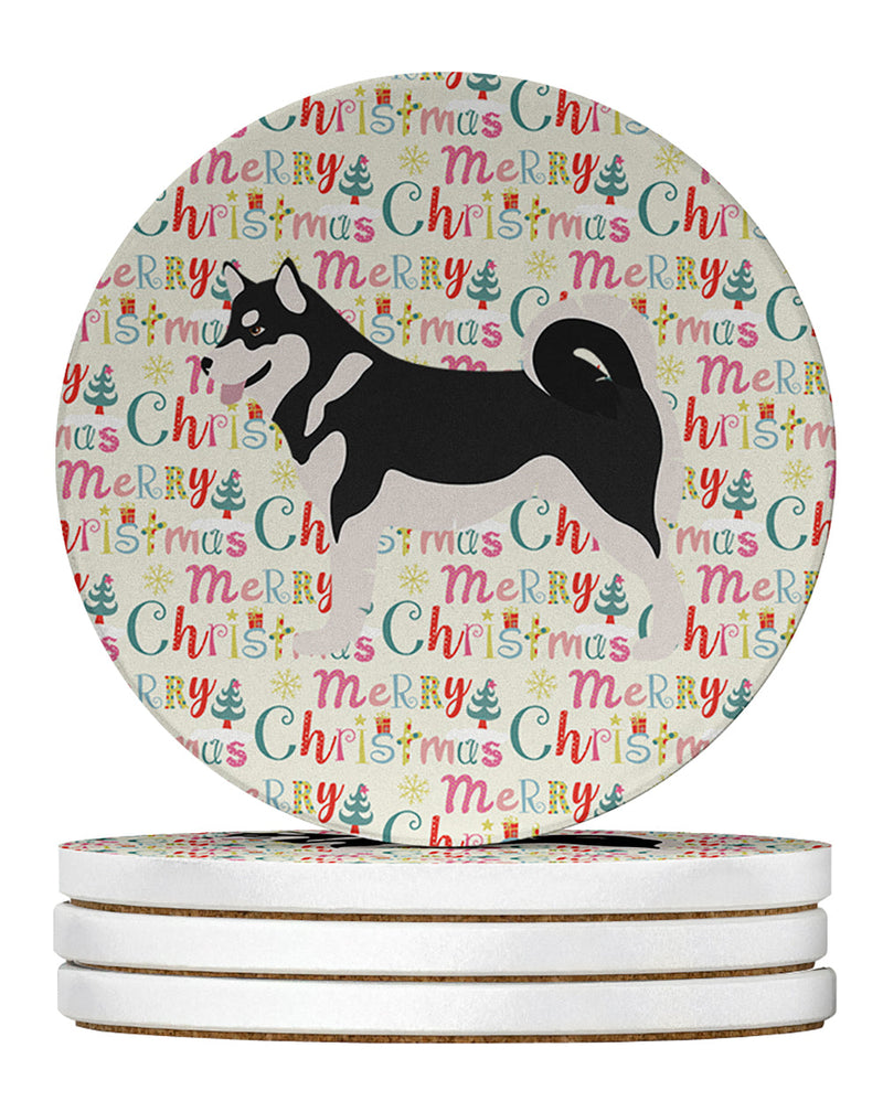 Alaskan Malamute Merry Christmas Large Sandstone Coasters Pack of 4