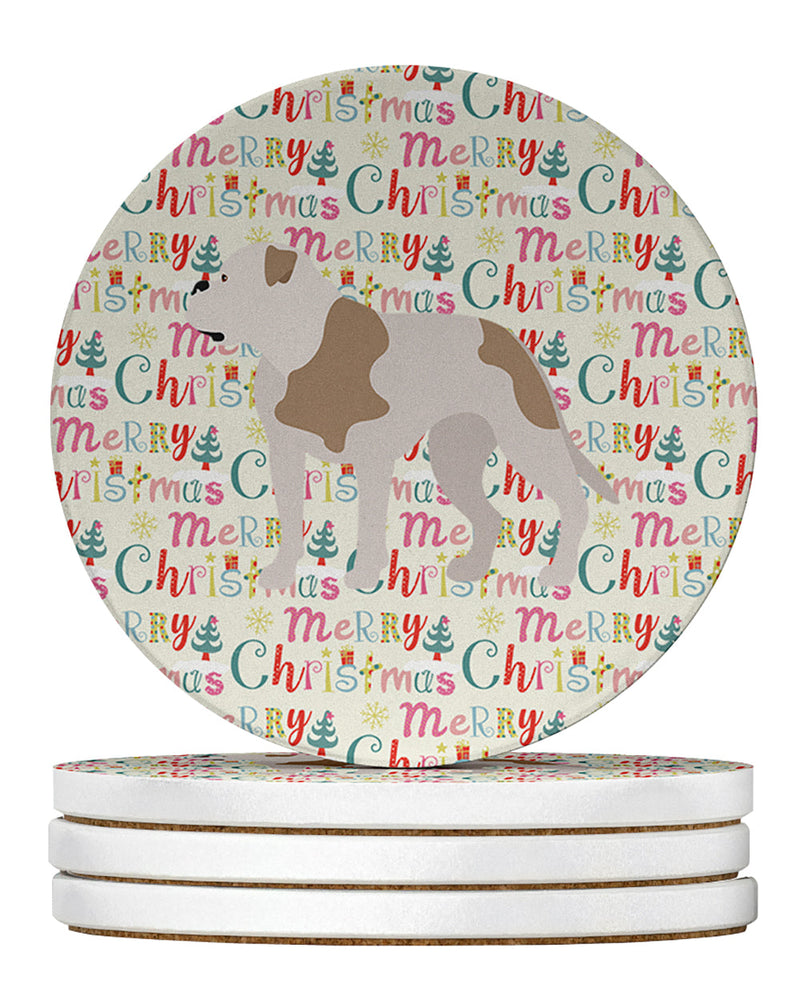 American Bulldog Merry Christmas Large Sandstone Coasters Pack of 4