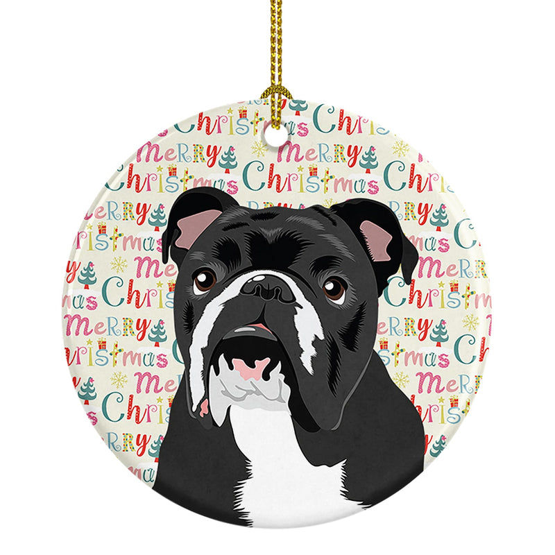 English Bulldog Black and White Christmas Ceramic Ornament