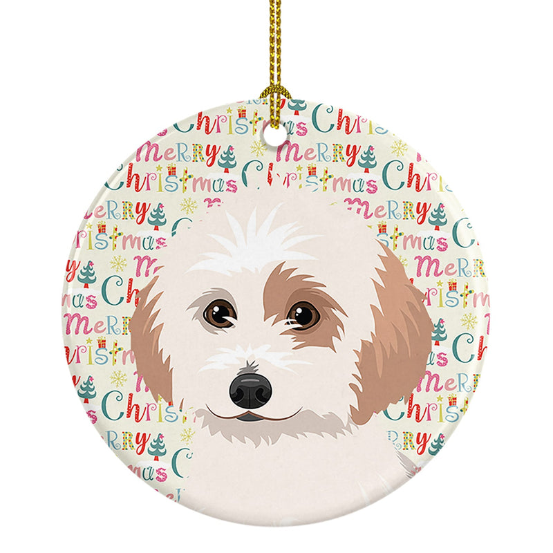 Shih-Tzu White and Red Christmas Ceramic Ornament
