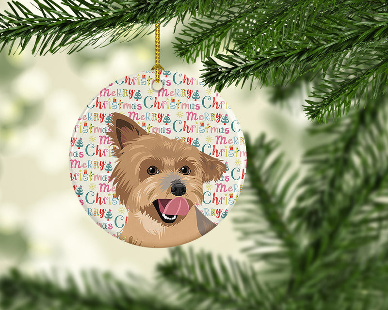 Yorkie Blue and Gold Christmas Ceramic Ornament