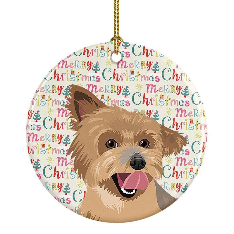 Yorkie Blue and Gold Christmas Ceramic Ornament