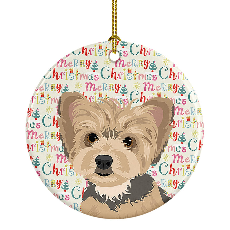 Yorkie Blue and Tan Puppy Christmas Ceramic Ornament