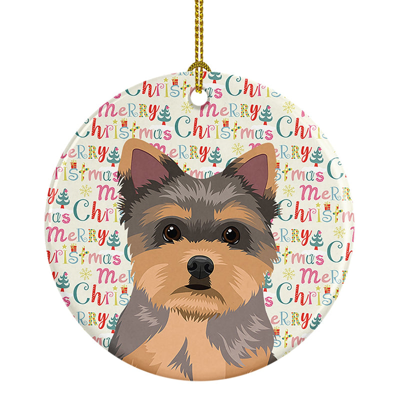 Yorkie Chocolate Puppy Christmas Ceramic Ornament