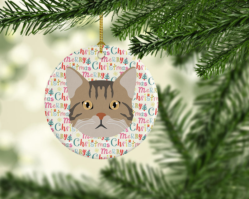 American Wirehair Cat Christmas Ceramic Ornament