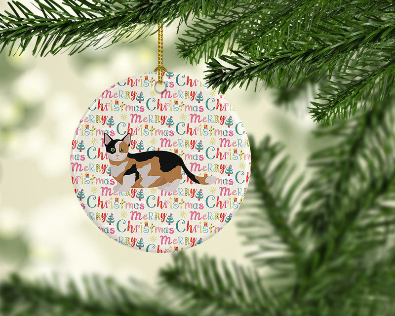 Munchkin Cat Christmas Ceramic Ornament