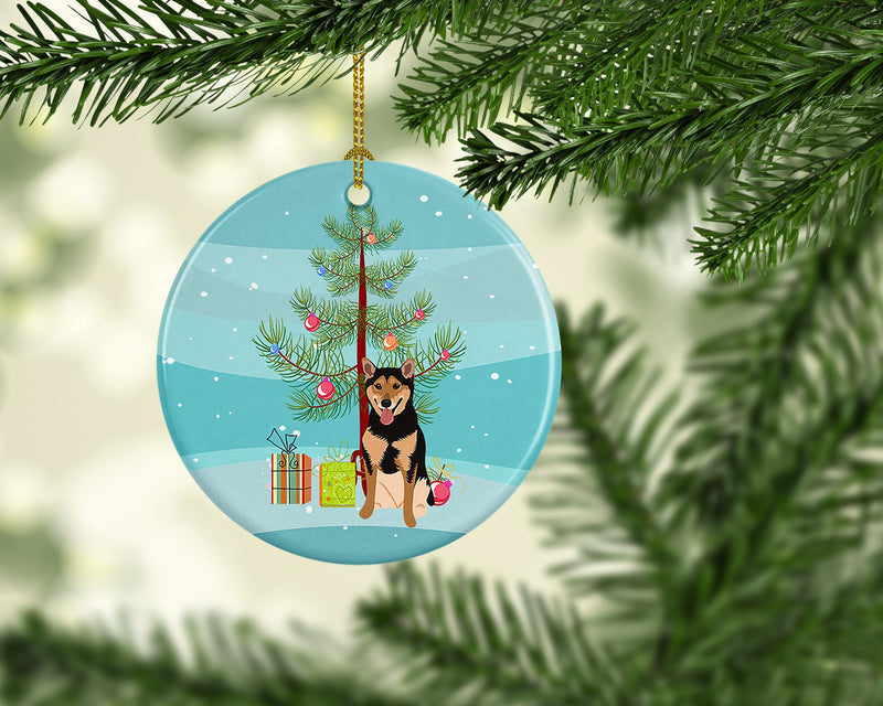 Shiba Inu Black and Tan Christmas Ceramic Ornament