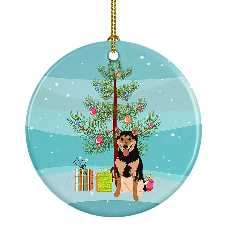 Shiba Inu Black and Tan Christmas Ceramic Ornament