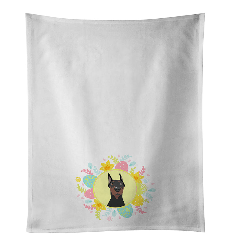 Doberman Pinscher Black Cropped Ears Easter White Kitchen Towel Set of 2