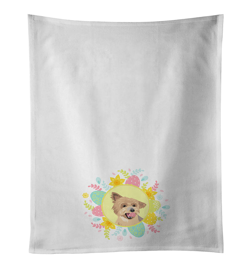 Yorkie Blue and Gold Easter White Kitchen Towel Set of 2