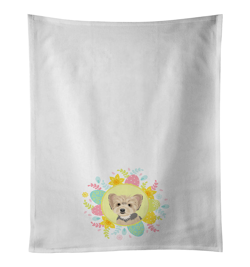 Yorkie Blue and Tan Puppy Easter White Kitchen Towel Set of 2