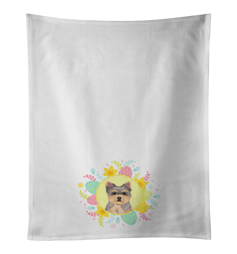 Yorkie Chocolate Puppy Easter White Kitchen Towel Set of 2