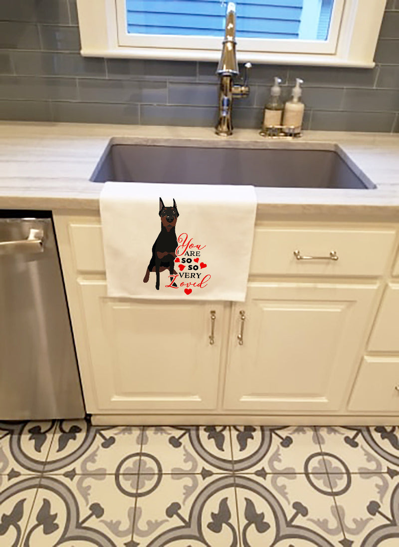 Doberman Pinscher Black Cropped Ears so Loved White Kitchen Towel Set of 2