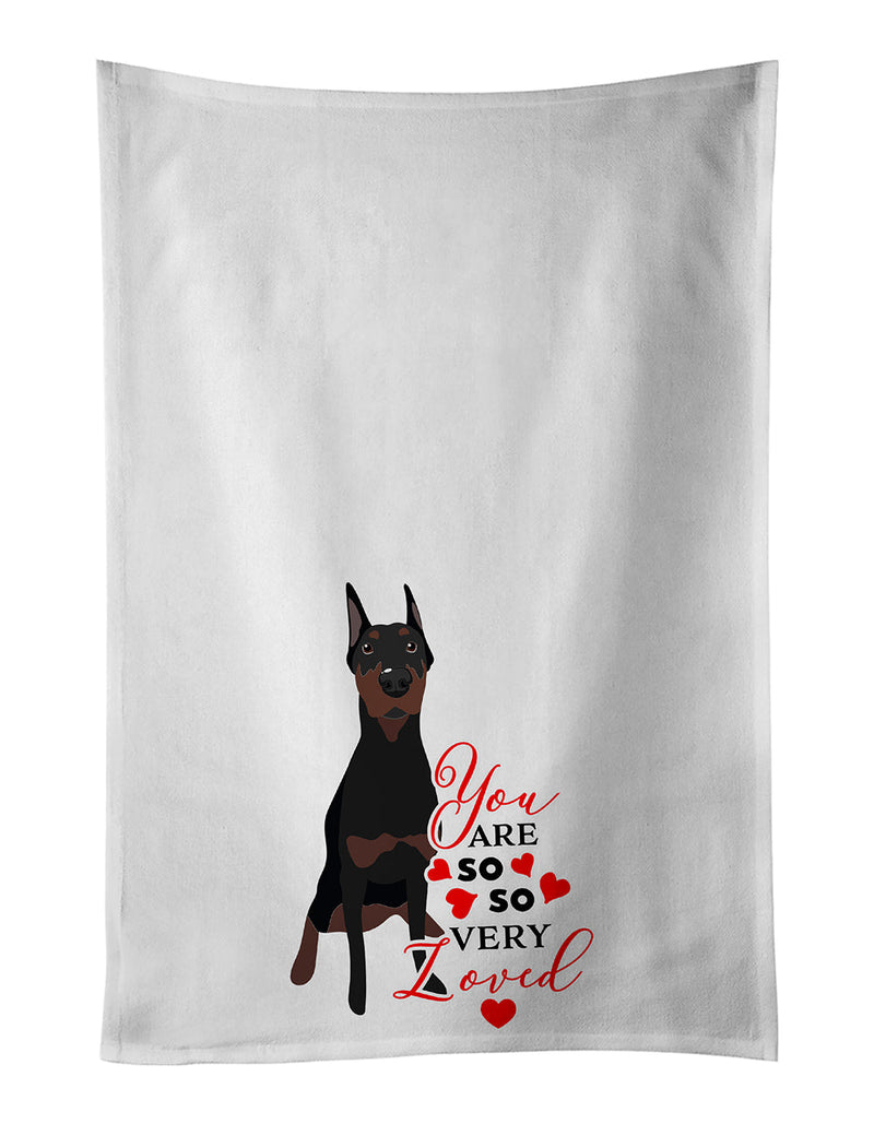 Doberman Pinscher Black Cropped Ears so Loved White Kitchen Towel Set of 2