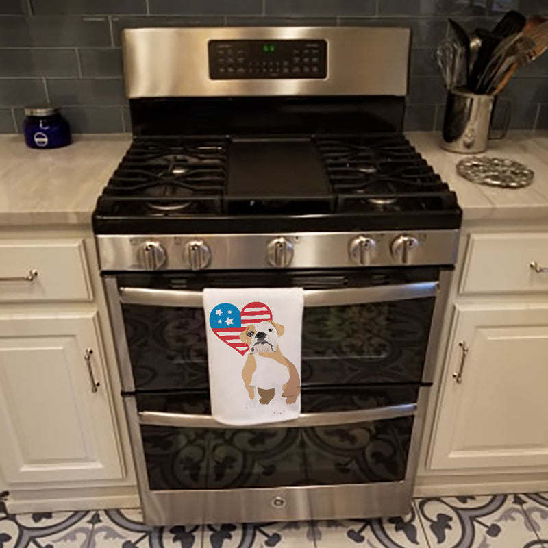 English Bulldog Fawn and White Patriotic White Kitchen Towel Set of 2