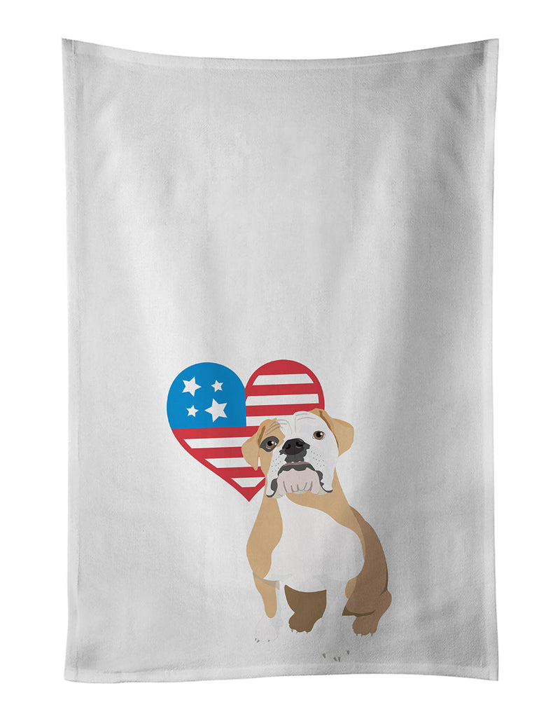English Bulldog Fawn and White Patriotic White Kitchen Towel Set of 2