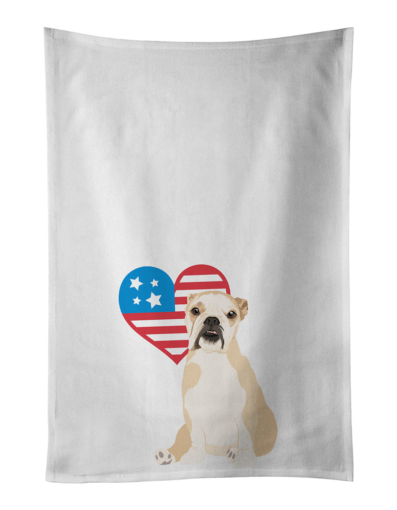 English Bulldog Fawn Puppy Patriotic White Kitchen Towel Set of 2