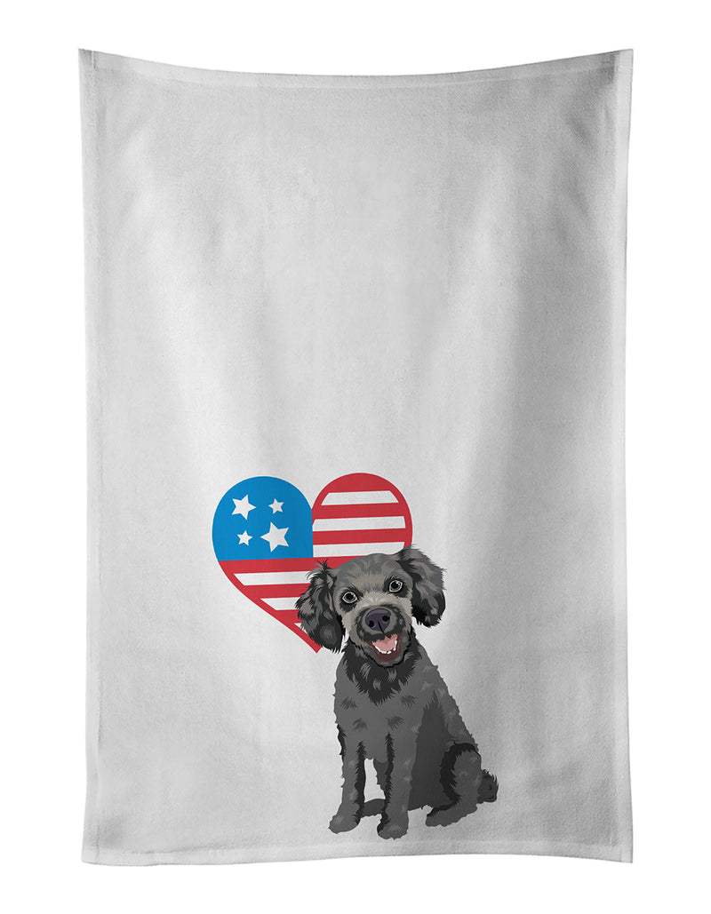 Poodle Toy Grey Patriotic White Kitchen Towel Set of 2