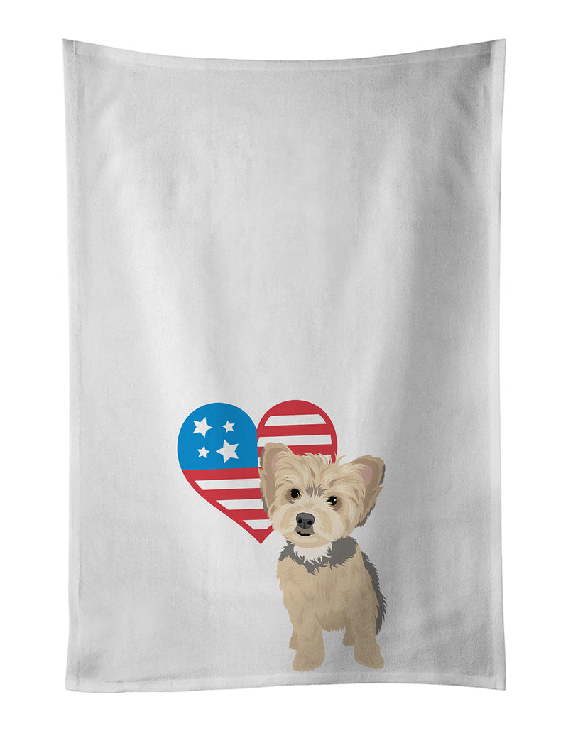 Yorkie Blue and Tan Puppy Patriotic White Kitchen Towel Set of 2