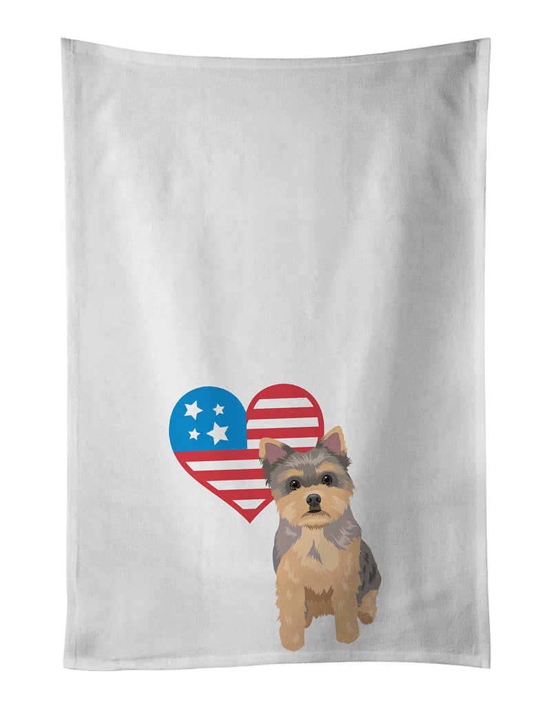 Yorkie Chocolate Puppy Patriotic White Kitchen Towel Set of 2