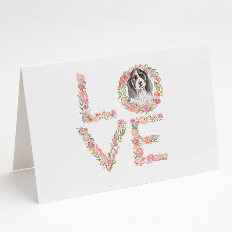 Basset Hound LOVE Greeting Cards and Envelopes Pack of 8