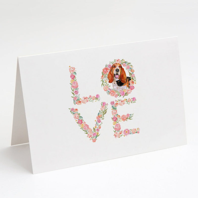 Basset Hound Love Greeting Cards and Envelopes Pack of 8