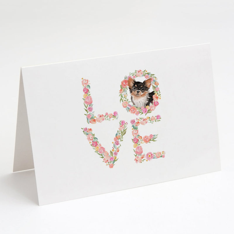 Black Tan Longhaired Chihuahua Love Greeting Cards and Envelopes Pack of 8