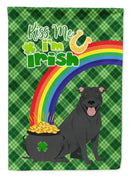 Black Pit Bull Terrier St. Patrick's Garden Flag – "Kiss Me I’m Irish" with Pot of Gold & Rainbow