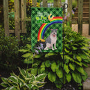 Blue and White Pit Bull Terrier St. Patrick's Garden Flag – "Kiss Me I’m Irish" with Pot of Gold & Rainbow