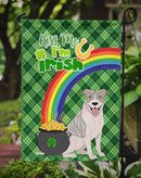 Blue Brindle Pit Bull Terrier St. Patrick's Garden Flag – "Kiss Me I’m Irish" with Pot of Gold & Rainbow
