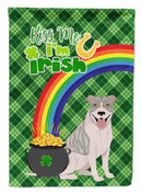 Blue Brindle Pit Bull Terrier St. Patrick's Garden Flag – "Kiss Me I’m Irish" with Pot of Gold & Rainbow