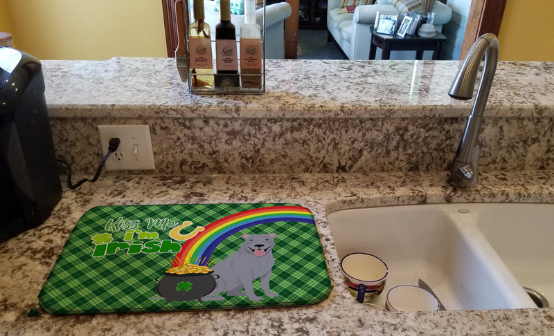 Blue Pit Bull Terrier St. Patrick's Day Dish Drying Mat – Absorbent, Artistic Kitchen Essentials