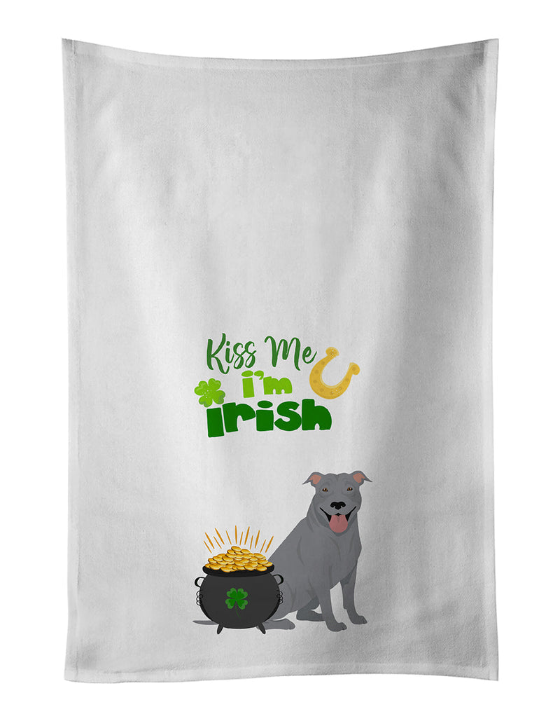 Blue Pit Bull Terrier St. Patrick's Day White Kitchen Towel Set of 2 Dish Towels